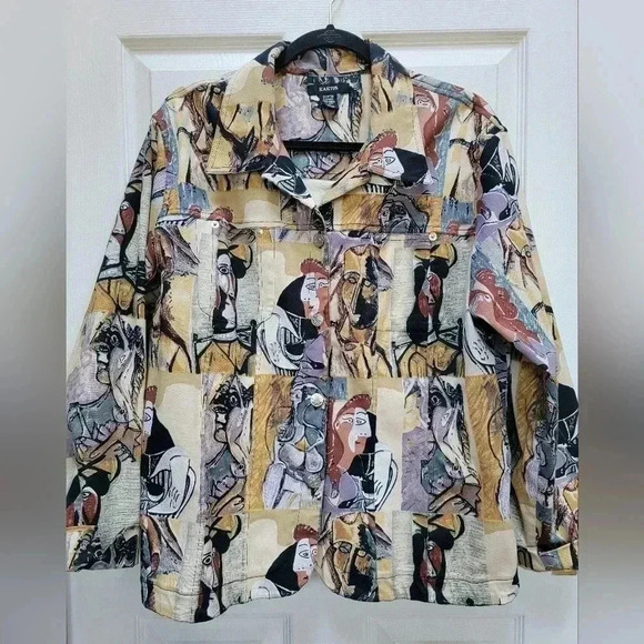 Kaktus Wearable Art Picasso Jacket Button Up Plus Size 1x - Picture 1 of 4